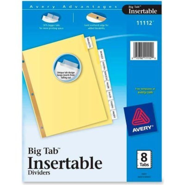 Avery Dennison Avery WorkSaver Big Tab Insertable Divider, Blank, 8.5"x11", 8 Tabs, Clear 11112